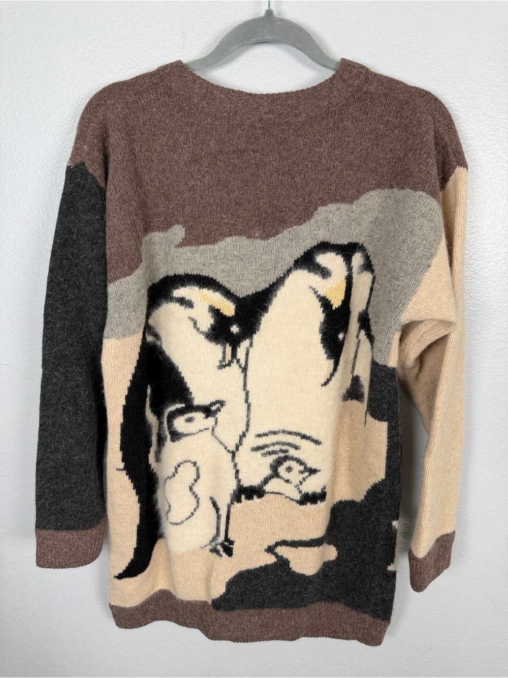 90’s Vintage Novelty Wool Angora Oversized Cardigan Penguin Graphic Size Small